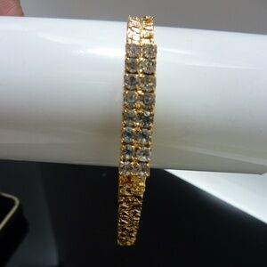 Bracelet Gold Color With Clear Rhinestones 7" Brand New
